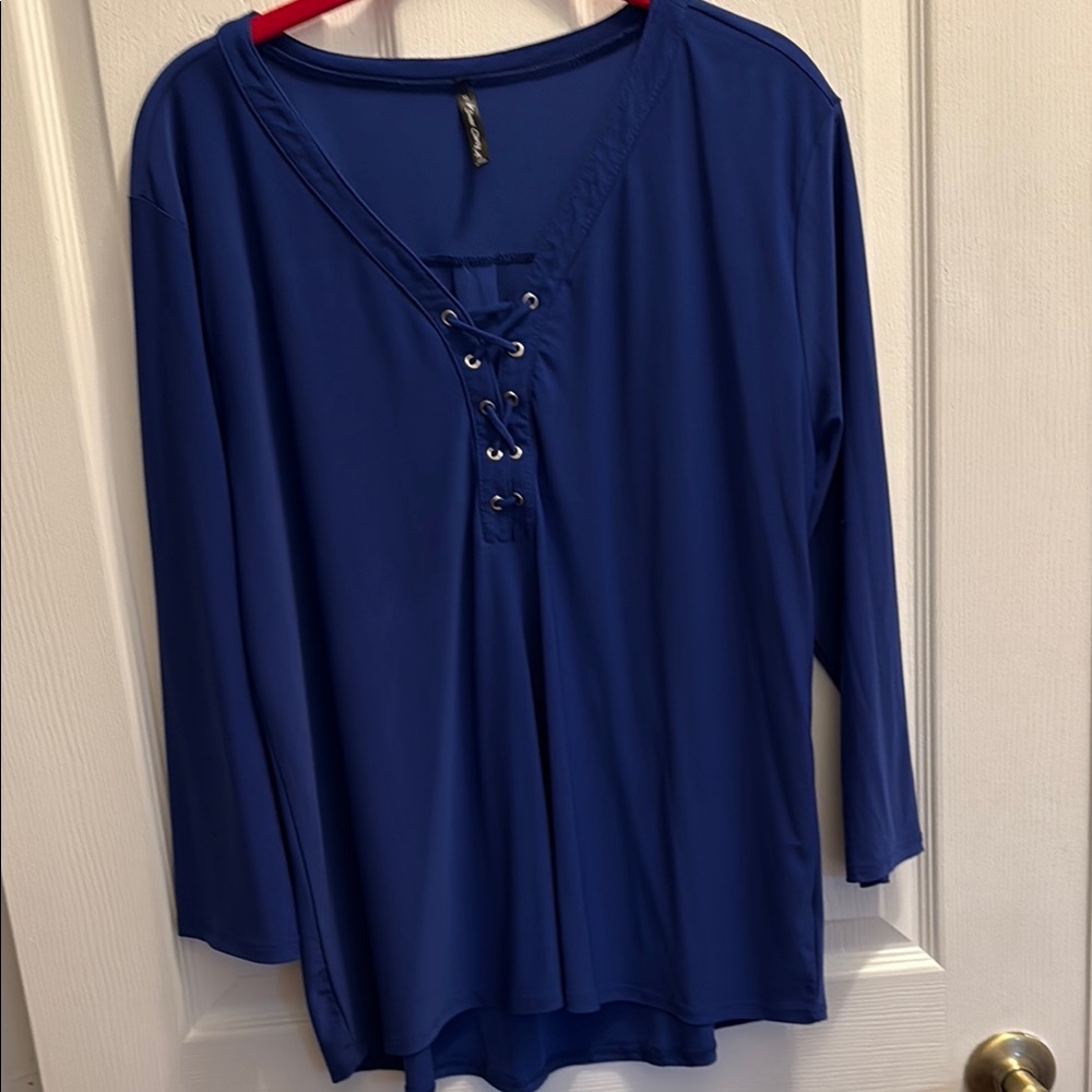Women's Blue Lace-Up Top by Sweet Clarke